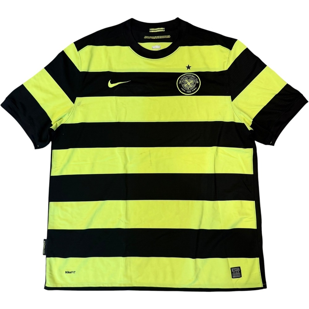 Nike Celtic FC 2010-11 Away Jersey XXL Neon Yellow Black Striped Soccer Shirt